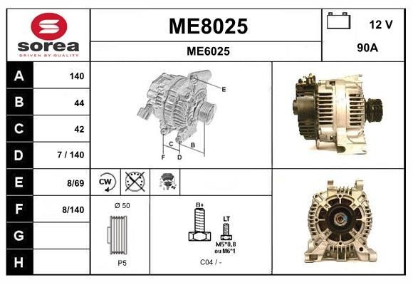 SNRA ME8025: Alternator 90A, cu regulator integrat
