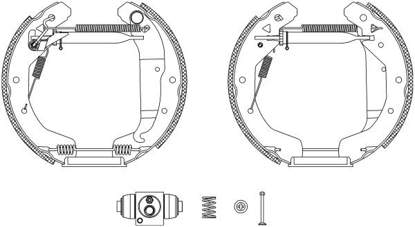 MINTEX MSP282: Set saboti frana Shoe Kit Pro cu acceasorii, cu cilindru receptor frâna, cu element de ajustare, cu maneta frana de mana