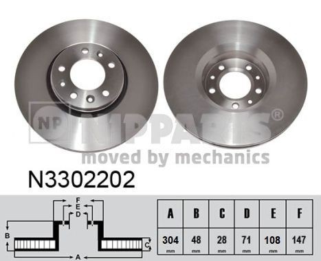 NIPPARTS N3302202: Piduriketas Esisild, Ø: 304mm, õhutusega, Ø: 304mm
