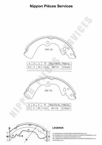 NPS N350N34: Piduriklotside komplekt Tagasild, 228mm