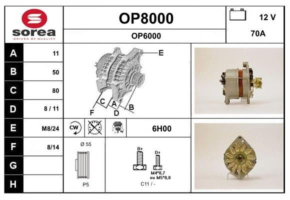SNRA OP8000: Alternator 70A, cu regulator integrat