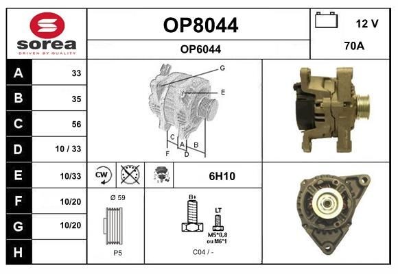 SNRA OP8044: Alternátor 70A, so zabudovanym regulatorom