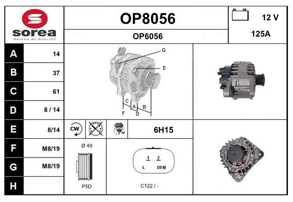 SNRA OP8056: Alternator 125A, cu regulator integrat