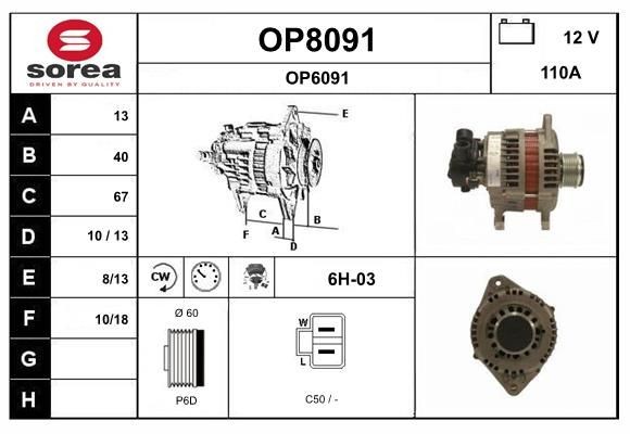 SNRA OP8091: Alternator 110A, cu regulator integrat