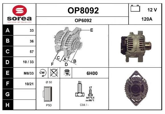 SNRA OP8092: Alternator 120A, cu regulator integrat