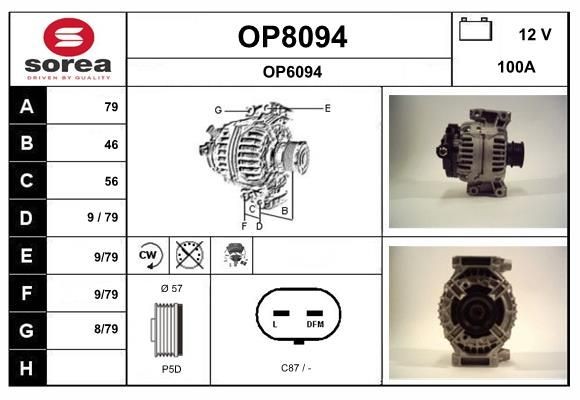 SNRA OP8094: Alternator 100A, cu regulator integrat