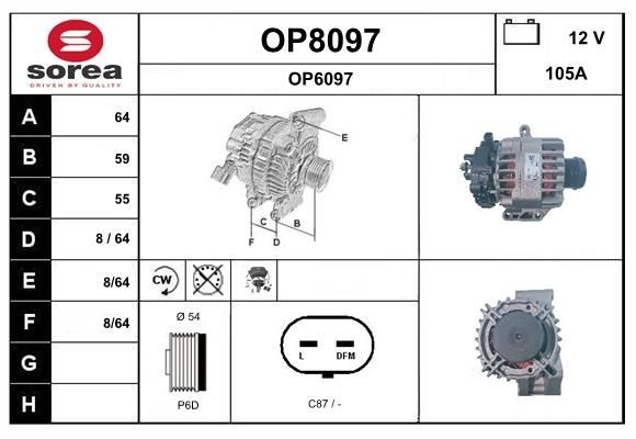 SNRA OP8097: Alternator 105A, cu regulator integrat
