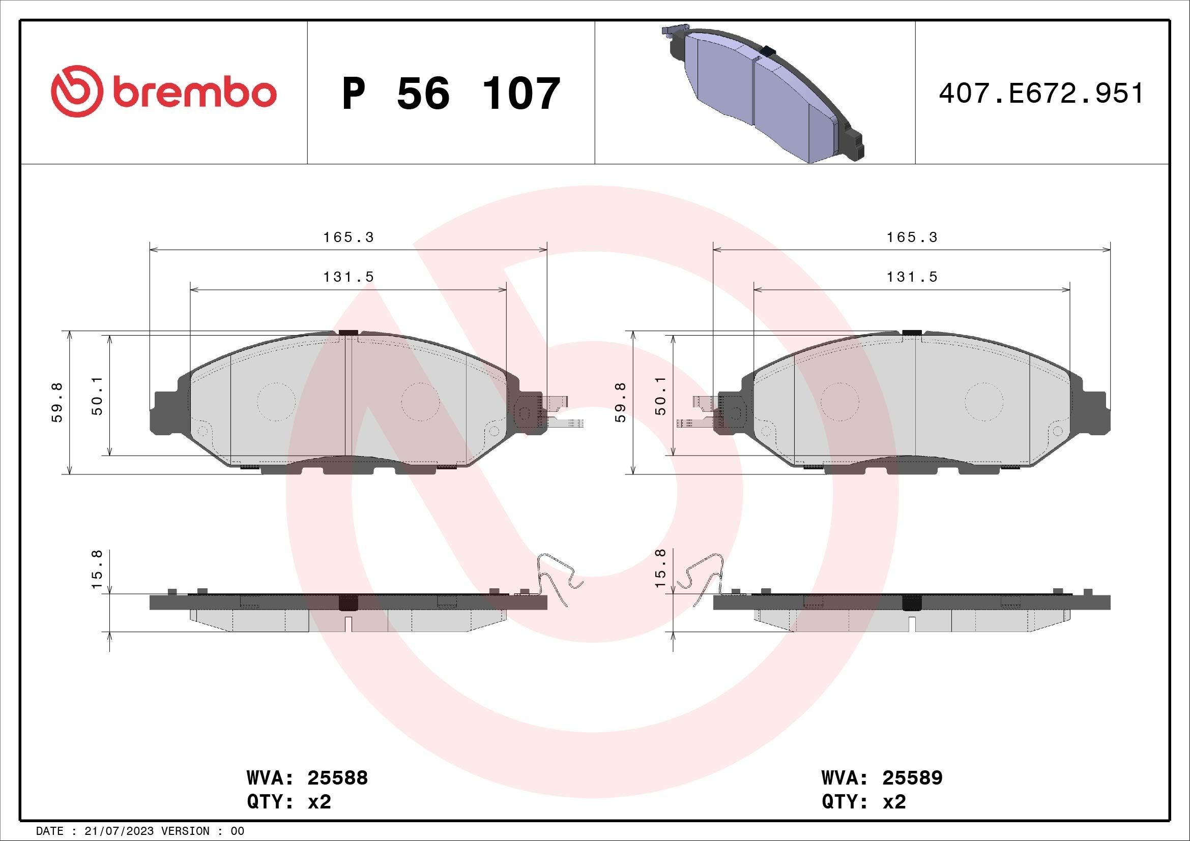 BREMBO P 56 107: Juego de pastillas de freno PRIME LINE sin accesorios, Chapa antichirridos