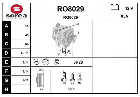 SNRA RO8029: Alternatore 85A, con regolatore integrato