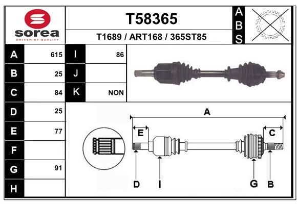EAI T58365: Drivaksel 615mm