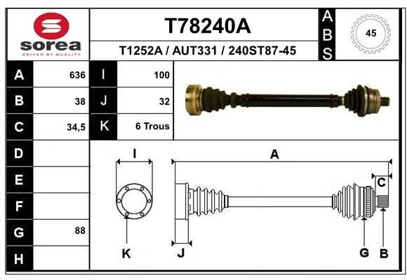 EAI T78240A: Arbre de transmission 636mm