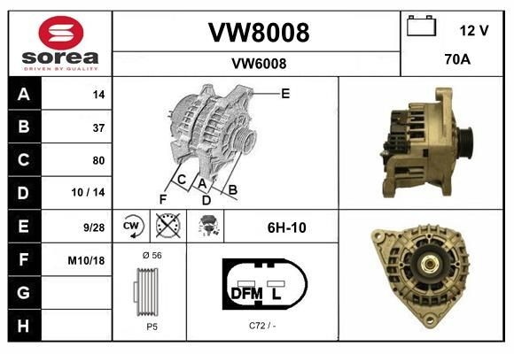 SNRA VW8008: Alternator 70A, cu regulator integrat