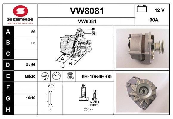 SNRA VW8081: Alternator 90A, cu regulator integrat