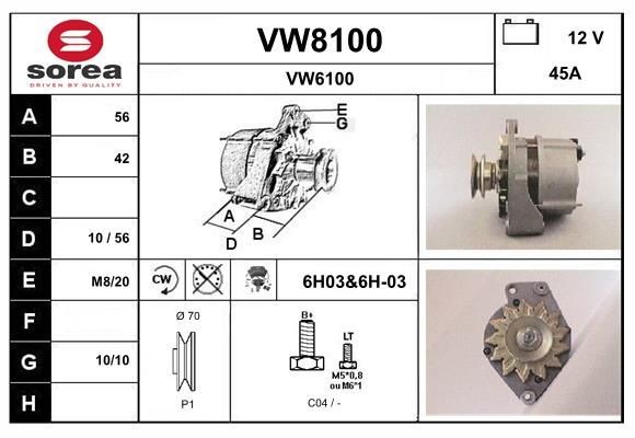 SNRA VW8100: Alternator 45A, cu regulator integrat
