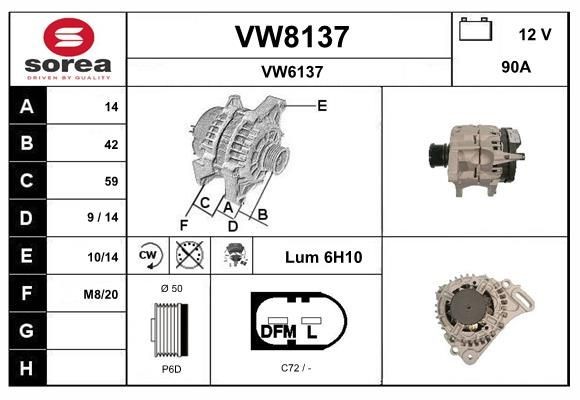 SNRA VW8137: Alternator 90A, cu regulator integrat