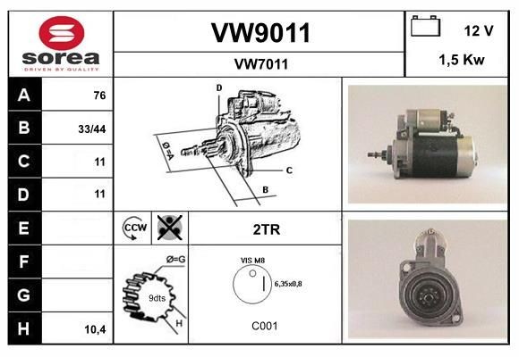 SNRA VW9011: Starter 1,5kW