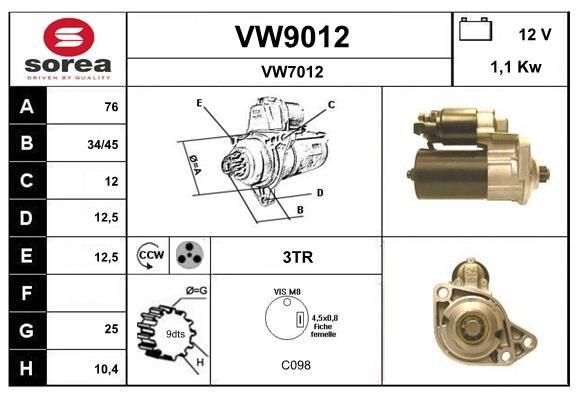 SNRA VW9012: Démarreur 1,1kW