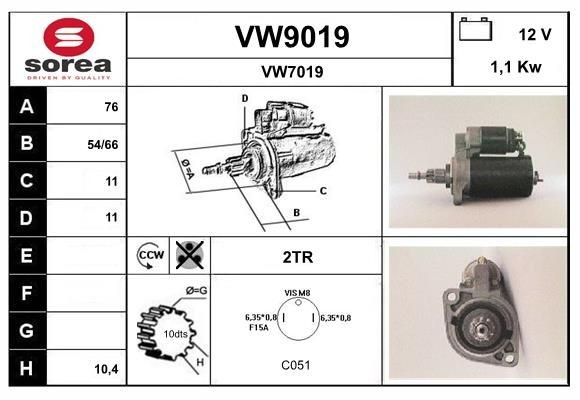 SNRA VW9019: Starter 1,1kW