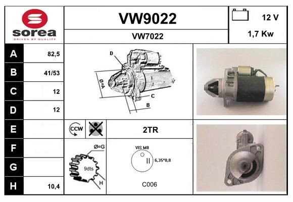 SNRA VW9022: Starter 1,7kW