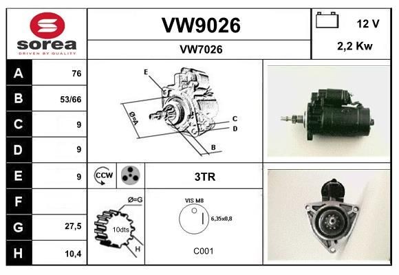 SNRA VW9026: Starter 2,2kW