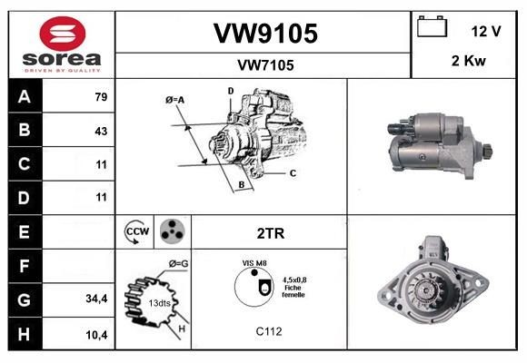 SNRA VW9105: Starter 2kW