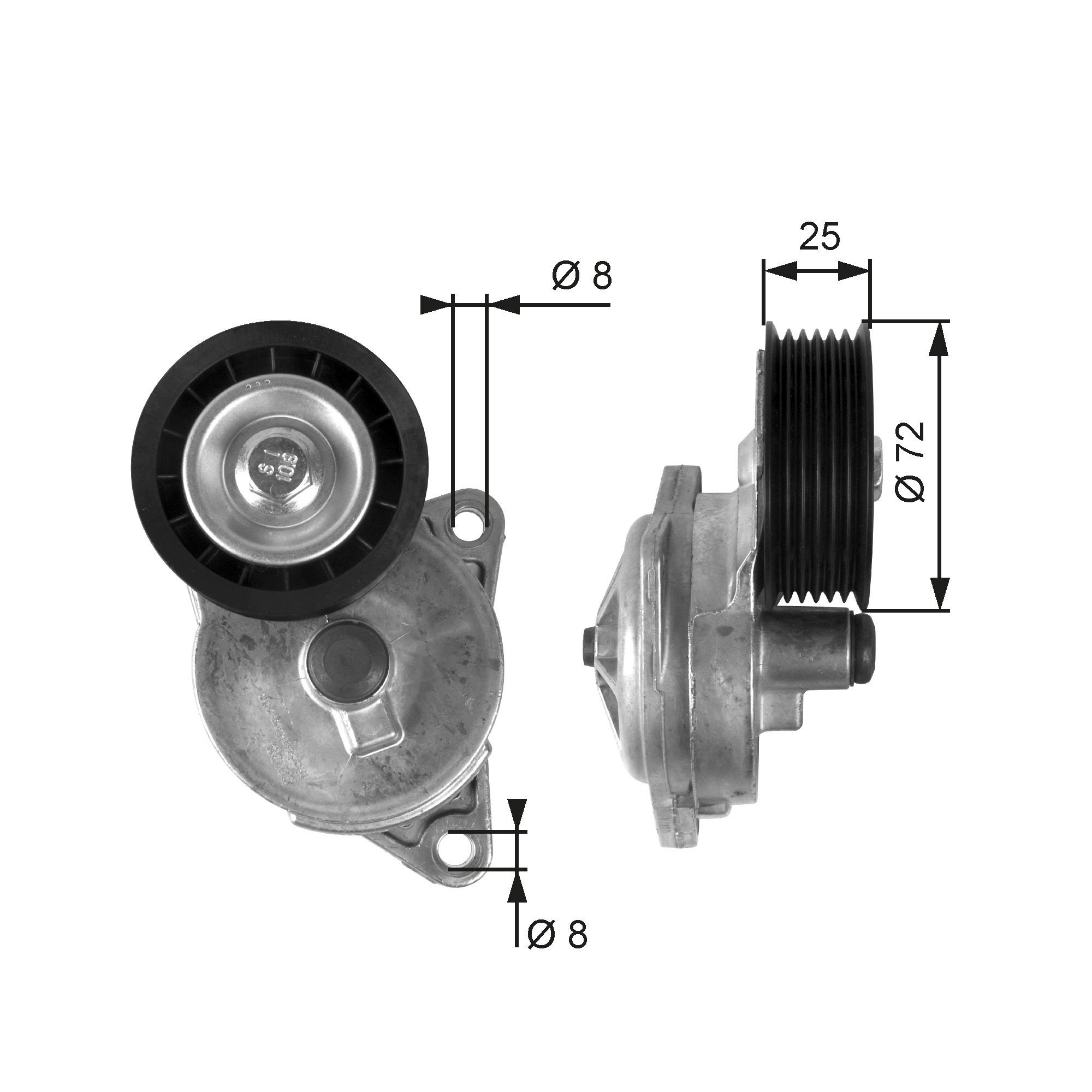 GATES T38188: Rola intinzator, curea transmisie Ř: 72mm, Ř: 72mm, cu caneluri FleetRunner™ Micro-V® Kit