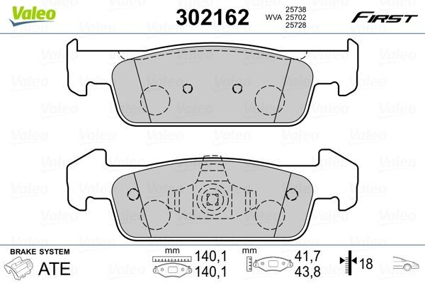 VALEO 302162: Piduriklotsid Esisild, koos kokkusurumisvastase plekiga, FIRST