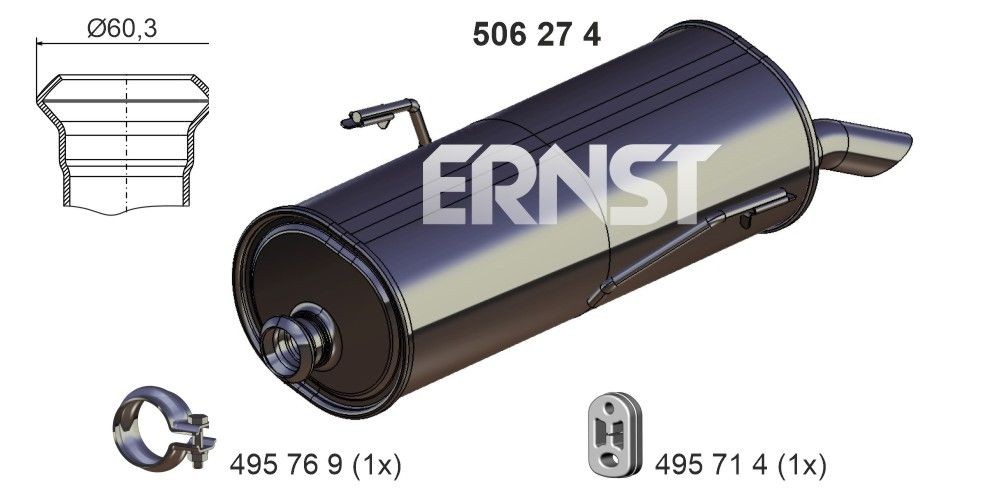 ERNST 506274: Lõppsummuti 750mm, ilma summutiotsakatteta