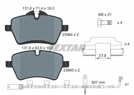 TEXTAR 2398407: Piduriklotsid Q+ koos lisadega, koos pidurisadula kruvidega