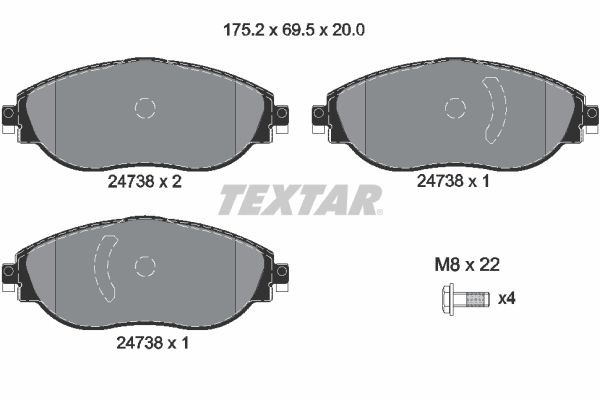 TEXTAR 2473806: Piduriklotsid Q+ koos lisadega, koos pidurisadula kruvidega