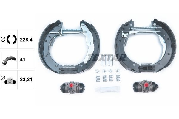 TEXTAR 84044001: Pidurikomplekt, trummelpidur koos lisadega, koos rattapiduri silindriga, koos paigalduselemendiga, koos käsipidurikangiga Shoe Kit Pro
