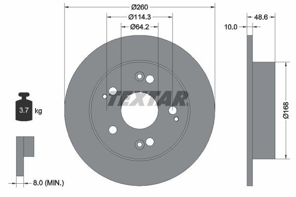 TEXTAR 92125103: Disc de frână Ř: 260mm, plin, Ř: 260mm, acoperit (cu un strat protector), fara butuc roata, fara rulment roata, fara suruburi de fixare roata PRO