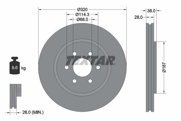 TEXTAR 92164405: Piduriketas Ø: 320mm, sisemine õhutus, Ø: 320mm, kaetud, ilma rattakeskmeta, ilma rattalaagrita, ilma rattakinnituspoltideta PRO+