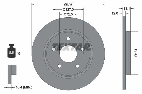 TEXTAR 92181005: Piduriketas Ø: 305mm, täis, Ø: 305mm, kaetud, ilma rattakeskmeta, ilma rattalaagrita, ilma rattakinnituspoltideta PRO+