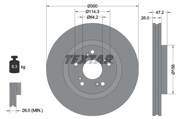 TEXTAR 92284603: Disc de frână Ř: 300mm, ventilat interior, Ř: 300mm, acoperit (cu un strat protector), fara butuc roata, fara rulment roata, fara suruburi de fixare roata PRO
