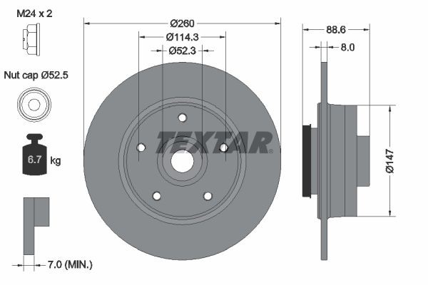 TEXTAR 92291003: Disc de frână Ř: 260mm, plin, Ř: 260mm, cu piuliță ax, acoperit (cu un strat protector), cu senzor magnetic inelar integrat, cu rulment roata, fara suruburi de fixare roata, cu butuc roata PRO