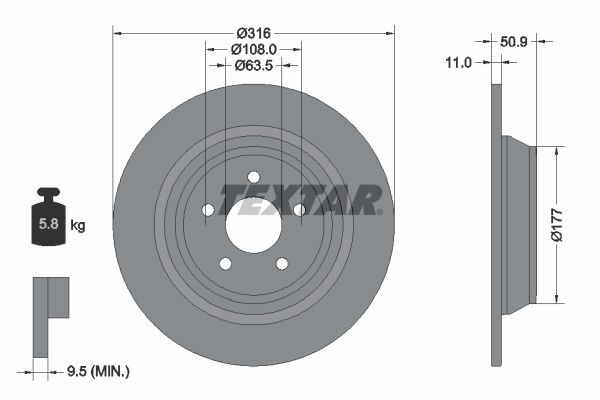 TEXTAR 92292503: Disc de frână PRO Ř: 316mm, plin, Ř: 316mm, acoperit (cu un strat protector), fara butuc roata, fara rulment roata, fara suruburi de fixare roata