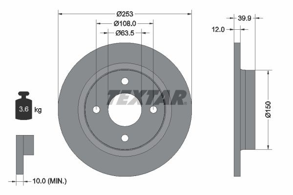 TEXTAR 92292803: Piduriketas PRO Ø: 253mm, täis, Ø: 253mm, kaetud, ilma rattakeskmeta, ilma rattalaagrita, ilma rattakinnituspoltideta