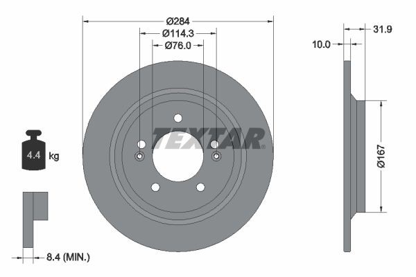 TEXTAR 92293103: Piduriketas Ø: 284mm, täis, Ø: 284mm, kaetud, ilma rattakeskmeta, ilma rattalaagrita, ilma rattakinnituspoltideta PRO