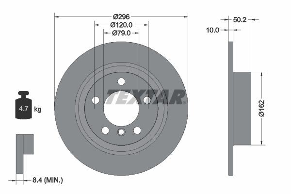 TEXTAR 92294003: Disque de frein PRO Ø: 296mm, plein, Ø: 296mm, revêtu, sans moyeu de roue, sans roulement de roue, sans boulon de fix° de roue