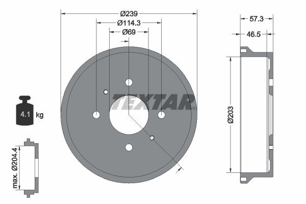 TEXTAR 94044200: Piduritrummel 239mm, ilma rattakeskmeta, ilma rattalaagrita, ilma rattakinnituspoltideta