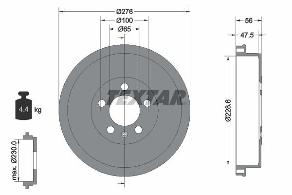TEXTAR 94044600: Tambour de frein 276mm, sans moyeu de roue, sans roulement de roue, sans boulon de fix° de roue