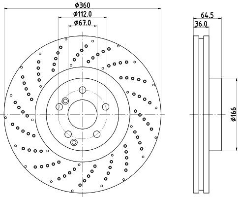 MINTEX MDC2749C: Disc de frână Ř: 360mm, ventilat interior, perforat, Ř: 360mm, acoperit (cu un strat protector), fara butuc roata, fara rulment roata, fara suruburi de fixare roata