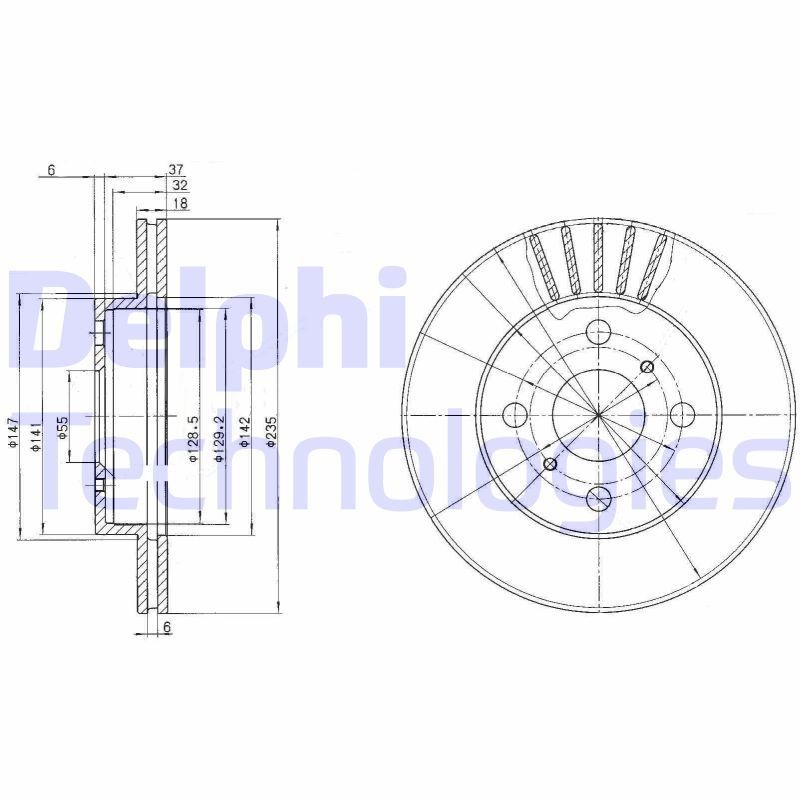 DELPHI BG3519C: Piduriketas Ø: 235mm, õhutusega, Ø: 235mm, kaetud