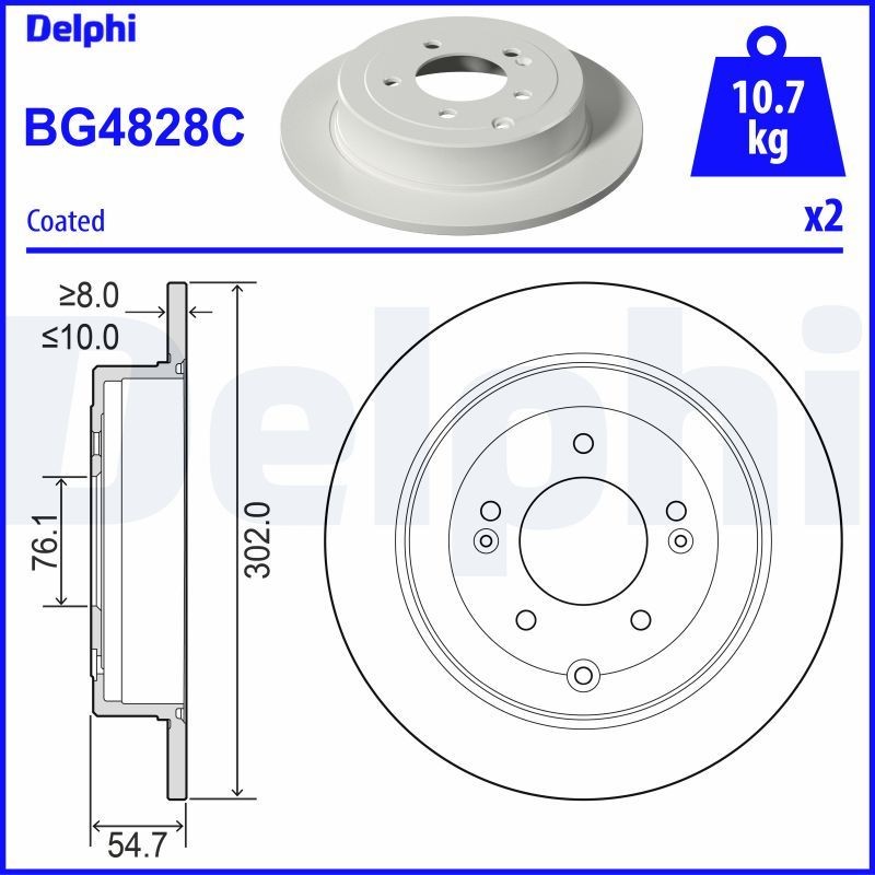 DELPHI BG4828C: Piduriketas Ø: 302mm, täis, Ø: 302mm, kaetud