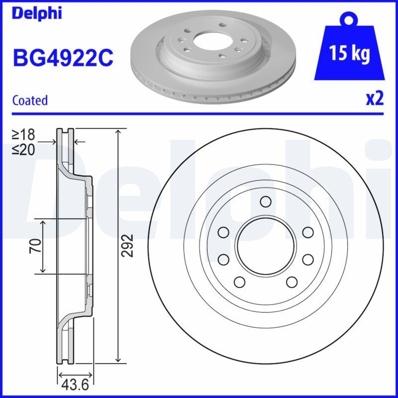 DELPHI BG4922C: Piduriketas Ø: 292mm, õhutusega, Ø: 292mm, kaetud