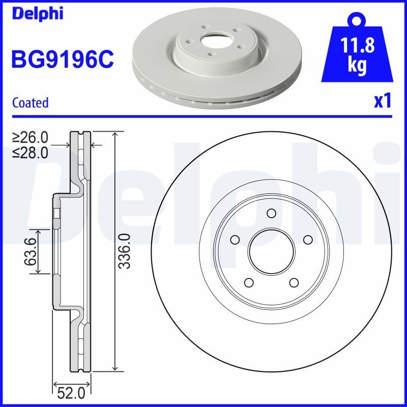 DELPHI BG9196C: Piduriketas Ø: 336mm, õhutusega, Ø: 336mm, kaetud