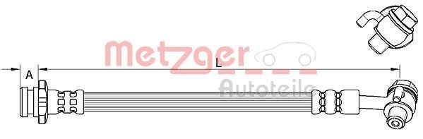 METZGER 4111585: Bremžu šļūtene Aizm. tilts labajā pusē, pie bremžu suporta, 200mm, ar dobu skrūvi