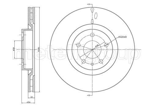 METELLI 23-0183C: Piduriketas Ø: 284,0mm, õhutusega, Ø: 284,0mm, värvitud