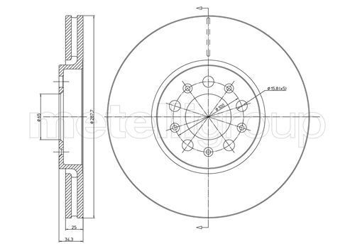 METELLI 23-0365C: Piduriketas Ø: 288mm, õhutusega, Ø: 288mm, värvitud
